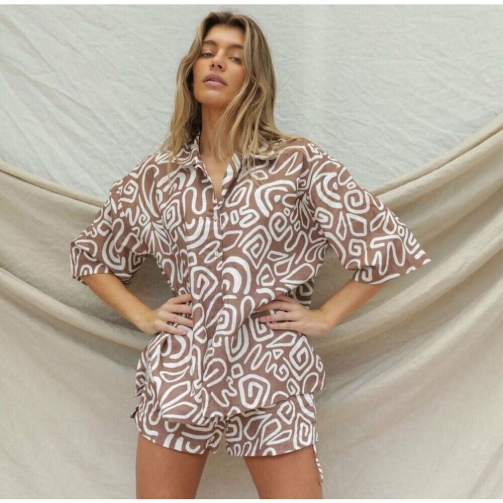 Stone Fox Swim Zenni Linen Shirt in Rawhide Swirl Size XS/S